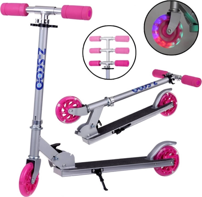 Folding Children's Scooter with Light-up Wheels – Pink