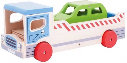 Fából készült vontatóautó személyautóval BIGJIGS TOYS