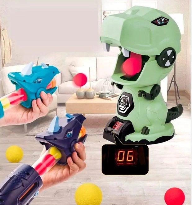 Interactive Shooting Game at Dinosaur with Guns and Balls