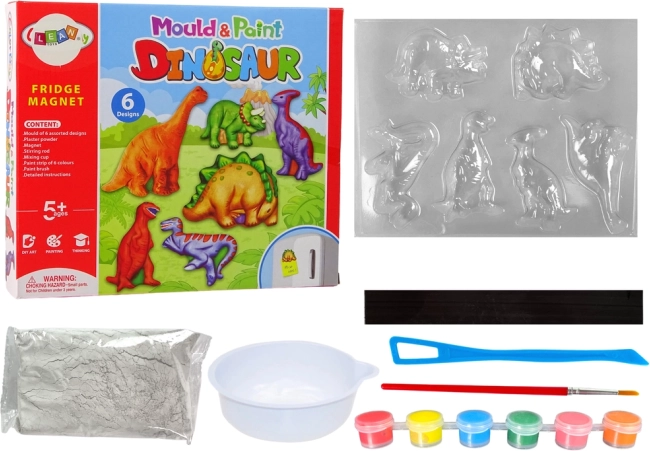 DIY-set voor het schilderen van gipsmagneten met dinosaurussen