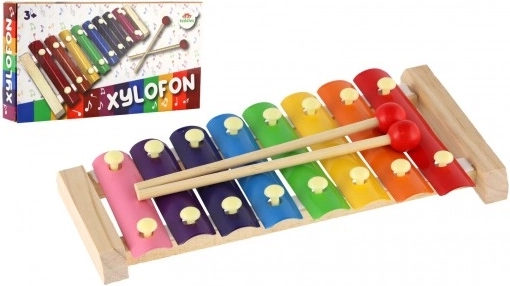 Xilofono per bambini in legno e metallo con bacchette 24 cm