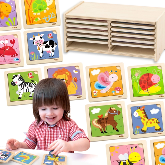 Puzzle in legno VIGA con 12 tavole su supporto