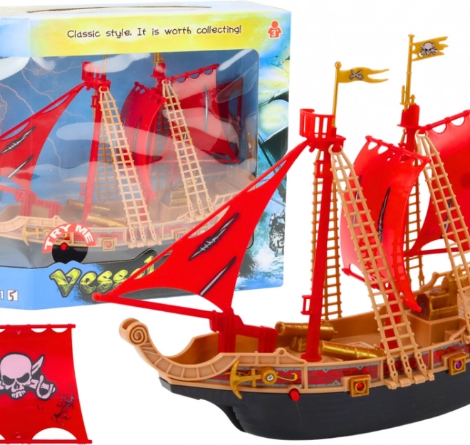 Piratská loď se světly a zvuky na kolečkách – černá