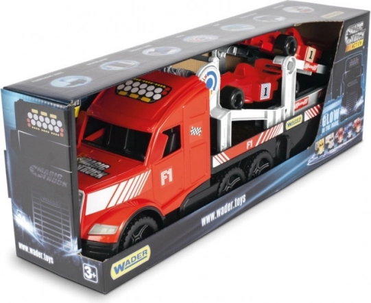 Magic Truck Sport Formel 1 lysende lastbil med trailer og 2 F1-biler