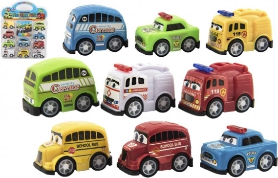 Set mini-autootjes 5 cm van plastic, 10 stuks in blister