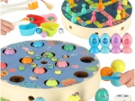Gioco Montessori in legno pesci e bruche – pesca magnetica e ordinamento dei colori