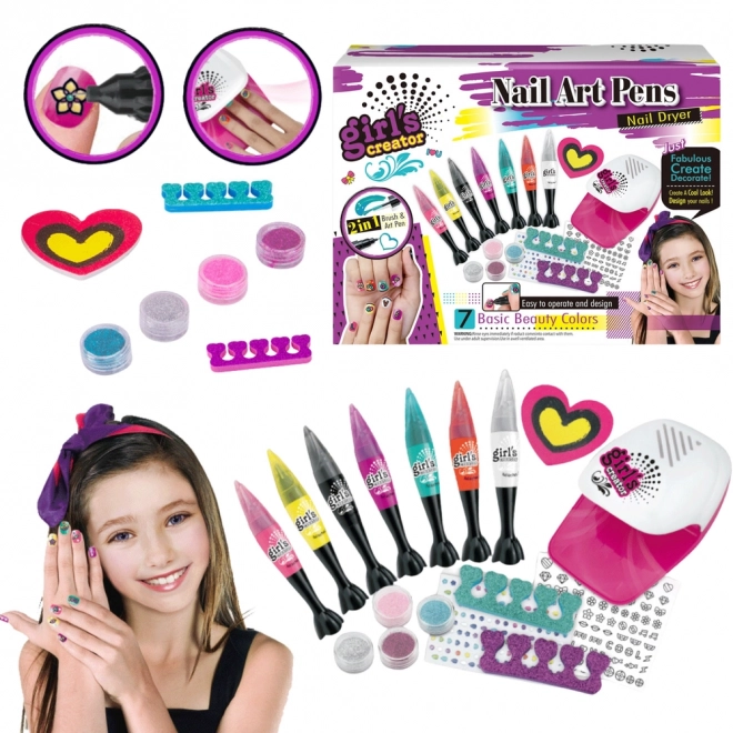 Large Nail Art Kit with Glitter Pens