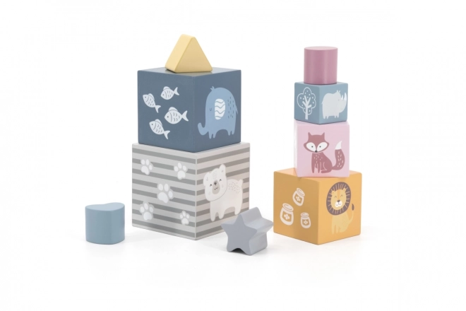 Wooden Building Blocks Set with Animals, Numbers and Shapes