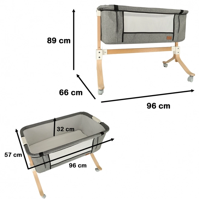 Wooden Baby Co-Sleeper Crib on Wheels