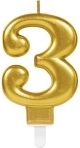 Candela di compleanno numero 3 dorata, 9,3 cm