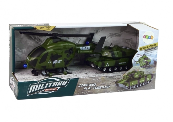 Military Vehicle Set with Tank and Helicopter