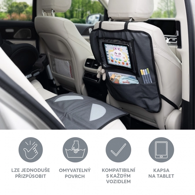 Car Seat Protector with Tablet Pocket, Washable, Grey