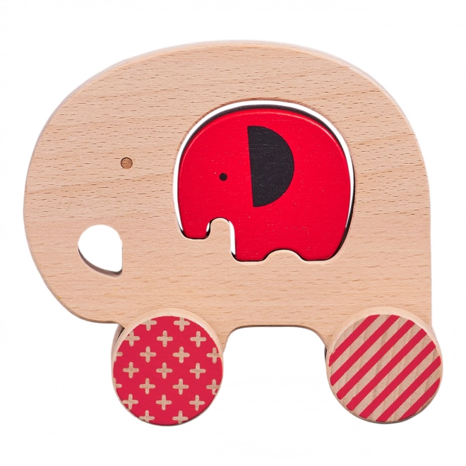 Wooden Elephant and Baby Elephant on Wheels