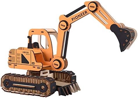 Woodcraft Wooden 3D Puzzle Excavator Orange