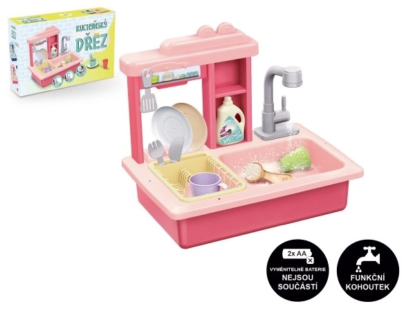 Pink Dishwashing Sink with Faucet Toy Set