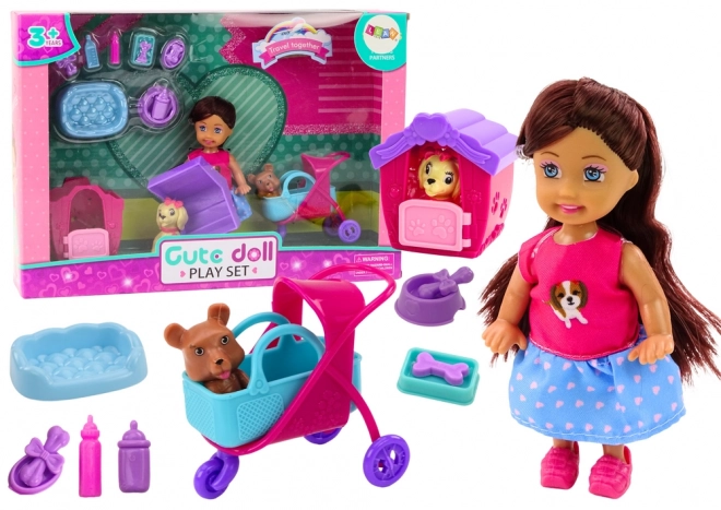 Doll with Dogs and Accessories Set