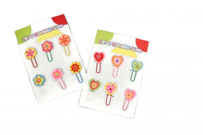 Heart or Flower Wooden Clips Set - 6 Pieces