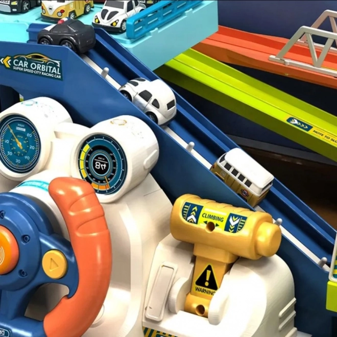Parking Garage with Interactive Steering Wheel and 4 Cars