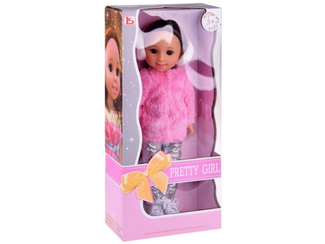 Charming Doll with Pink Fur Winter Outfit