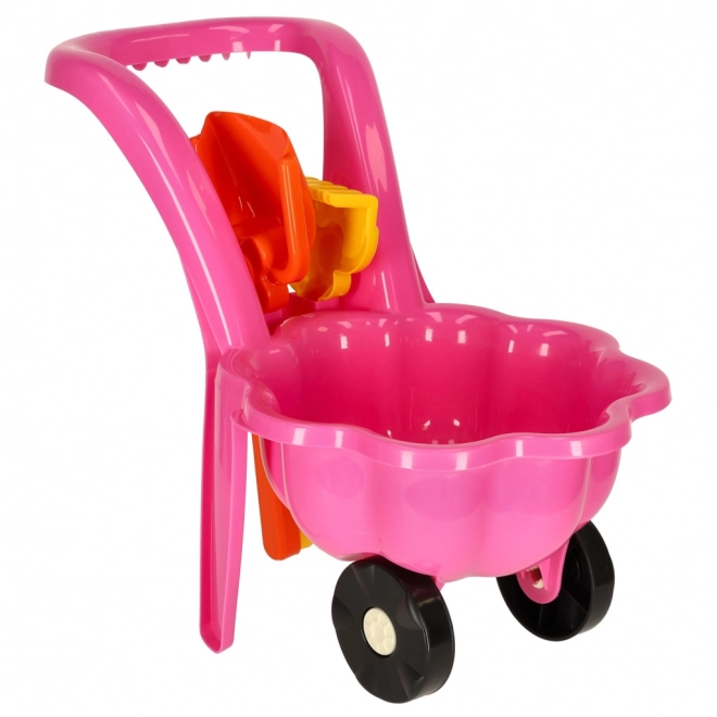 Pink Kids Wheelbarrow Garden Set with Shovel and Rake