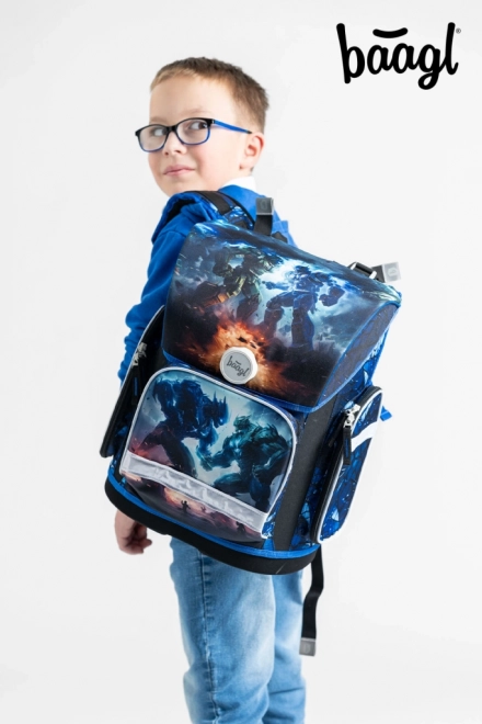 Baagl School Backpack Set Robots