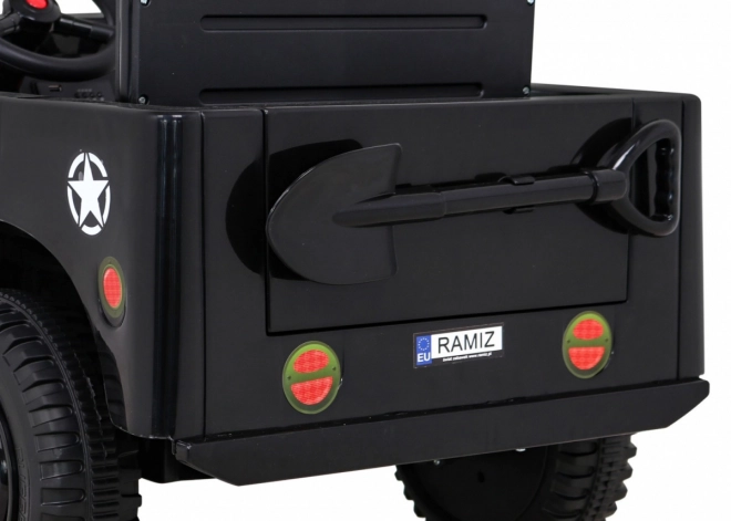 Retro military car for kids black + 4x4 drive + remote control + 2 luggage racks + slow start + MP3 LED