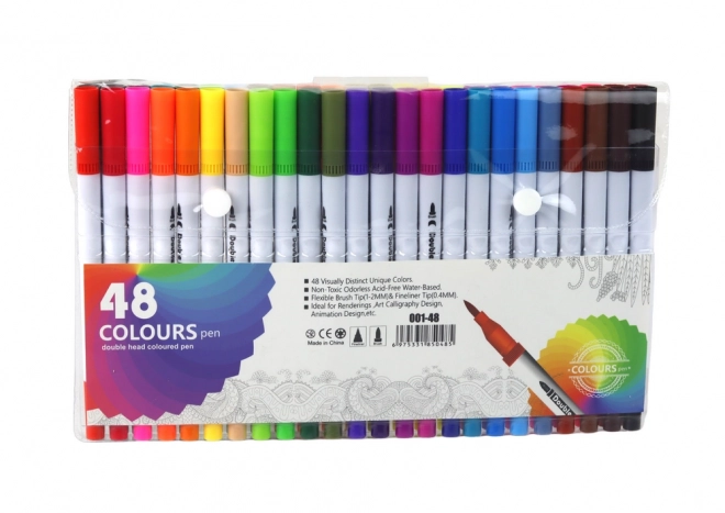 Double-Sided Markers Set with 48 Multicolor Pens in Organizer