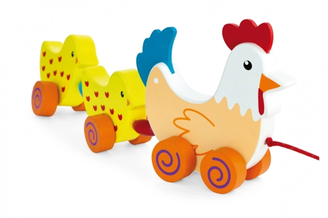 Wooden Pull Along Chicken with Chicks