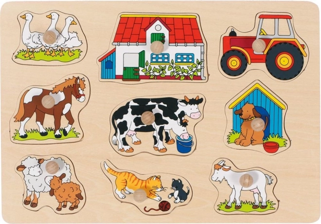 Goki Wooden Puzzle With Handles - Farm