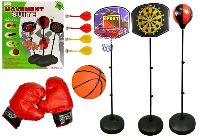 3-in-1 Sports Games Set: Basketball, Darts, and Boxing