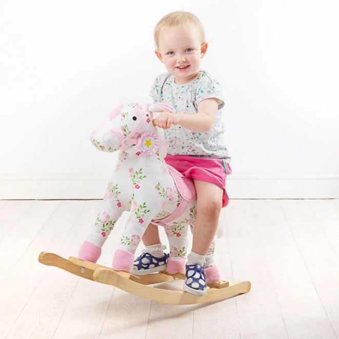 Wooden Rocking Horse with Floral Design