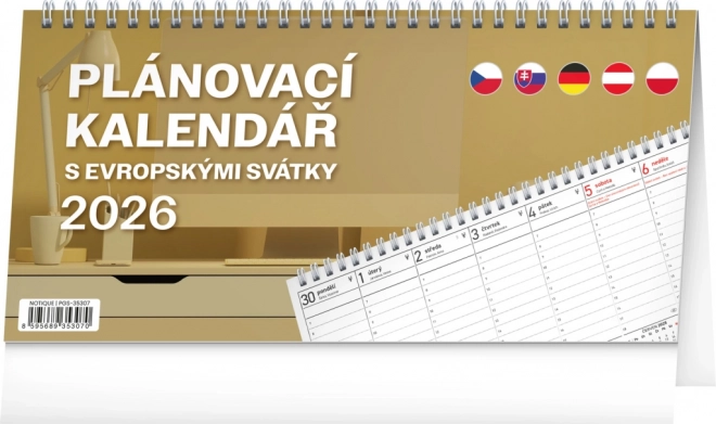 Stolni planerski kalendar s europskim blagdanima 2026.