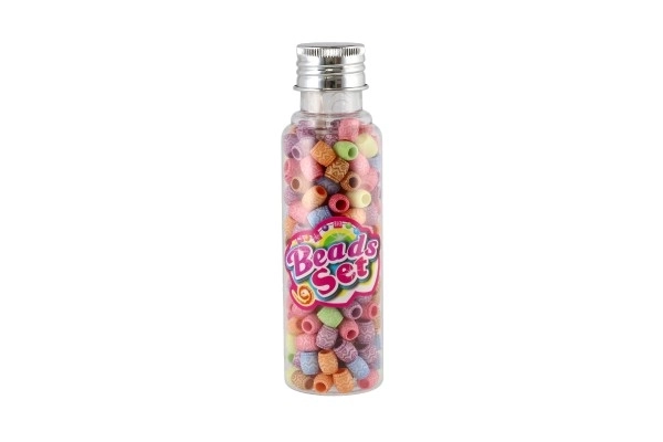 Bead Set With String - Colorful Plastic Beads in Plastic Jar