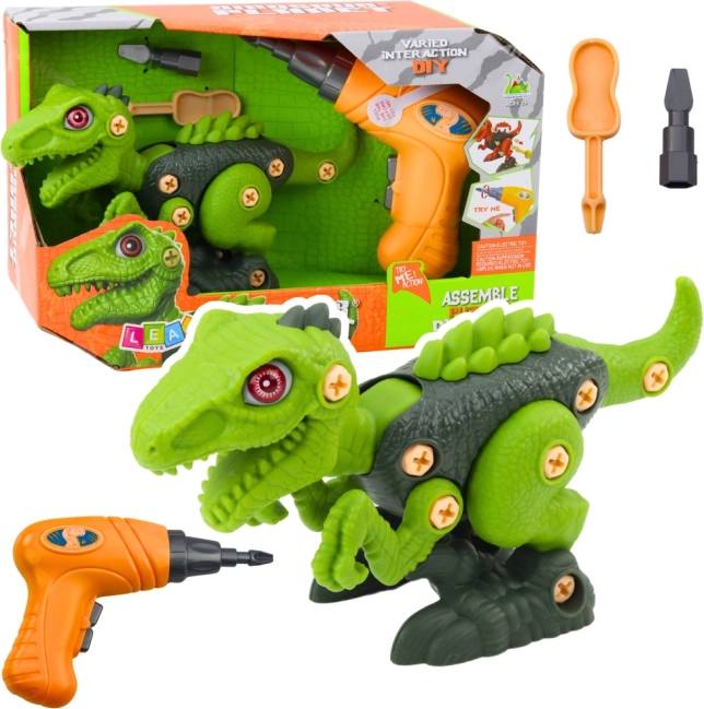 Zelený DIY dinosaurus s vŕtačkou