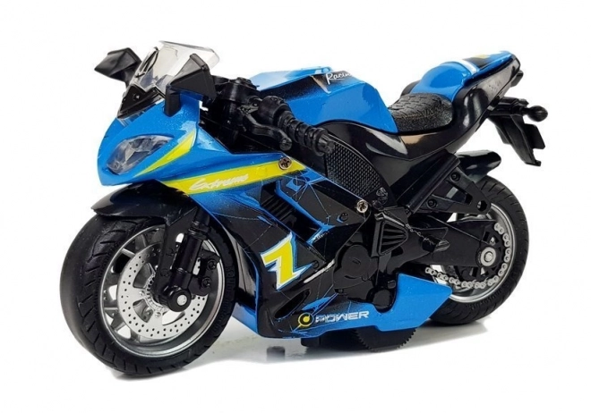 Blue Friction Powered Motorcycle with Sound 1:14 Scale