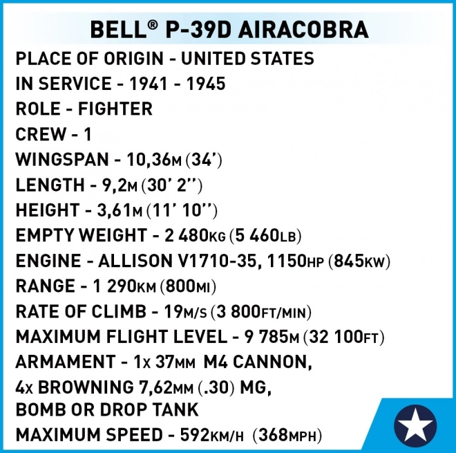 WWII Bell P-39D Airacobra Building Set