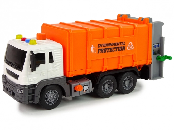 Friction-Powered Orange Garbage Truck with Sound Effects