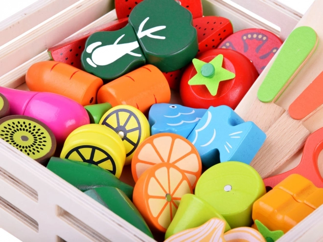 Large Wooden Fruits and Vegetables Set for Cutting