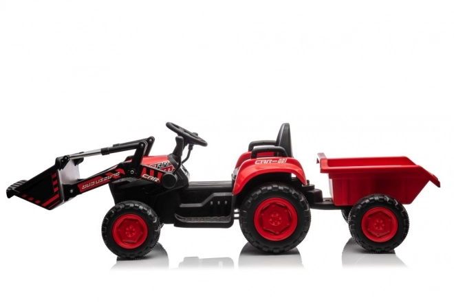 Trattore rosso per bambini con batteria ricaricabile e pala