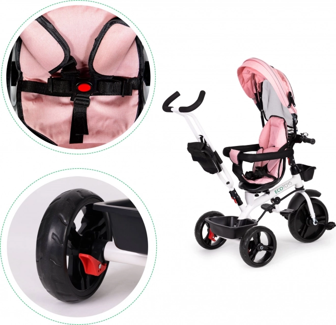 Pink ecotoys tricycle stroller with 360° swivel seat
