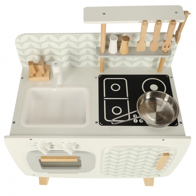 Wooden Play Kitchen Set with Retro Accessories