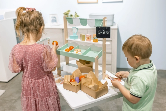 Wooden Market Stall with Fruits and Vegetables for Children