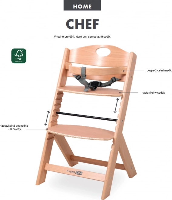 Wooden High Chair Chef Natural