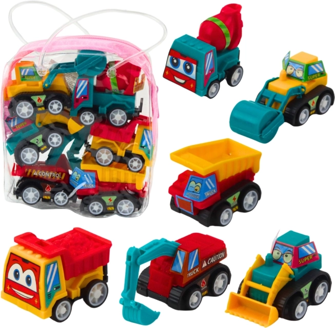Set of Mini Construction Vehicles with Pull-Back Drive in Pouch – 6 pcs