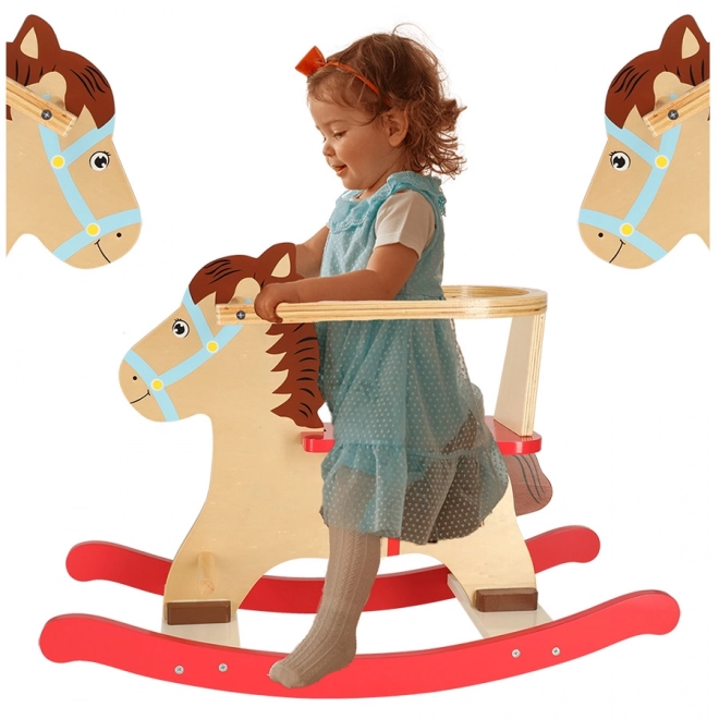 Wooden Rocking Horse with Backrest for Kids