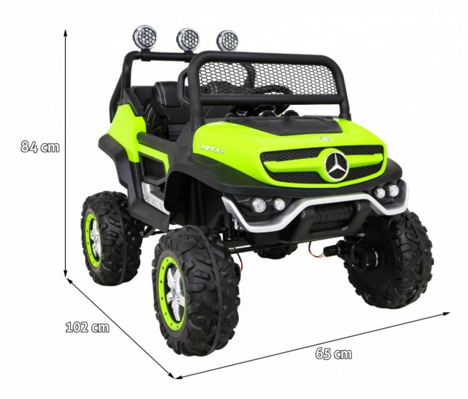 Mercedes Benz Unimog for Kids Green + 4x4 Drive + Remote Control + Luggage Space + Slow Start + MP3 LED
