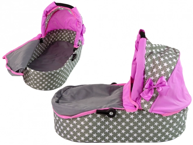 2-in-1 Doll Stroller with Bag - Pink Stars