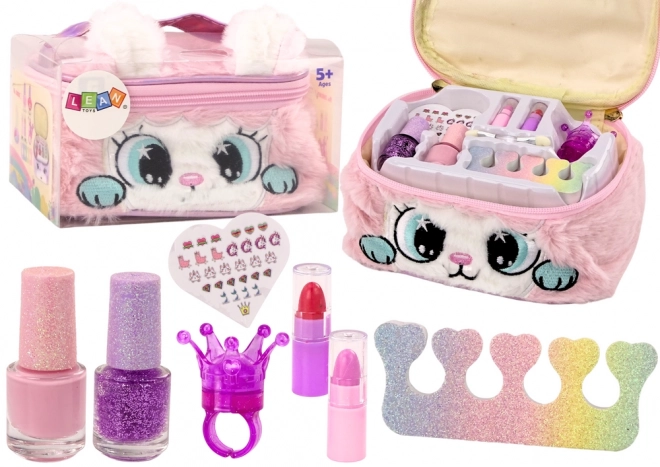 Beauty Set with Plush Cat Vanity Bag