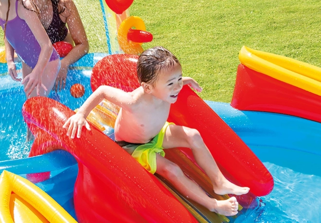 Children's Play Center Pool with Slide and Rainbow Shower