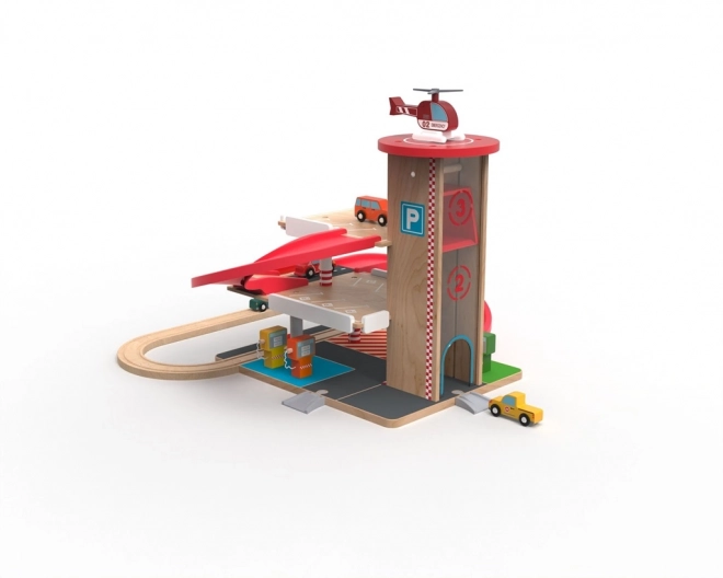 Wooden Garage with Train Set for Kids